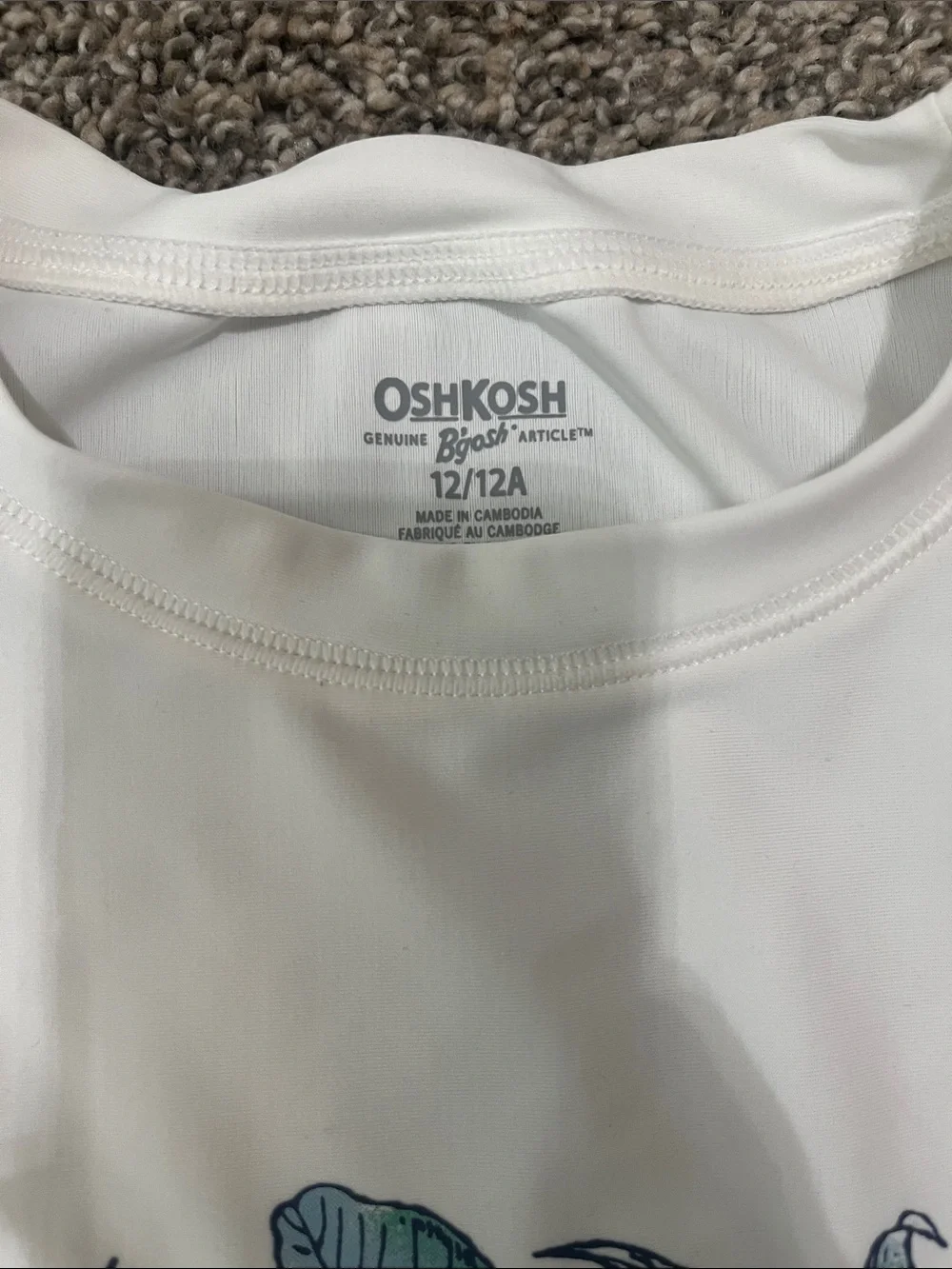 OshKosh White Tee with Blue Leaf Graphic